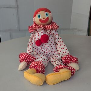 Vintage Musical Polka Dot Clown Stuffed Toy W/ Christmas Hat Collectible